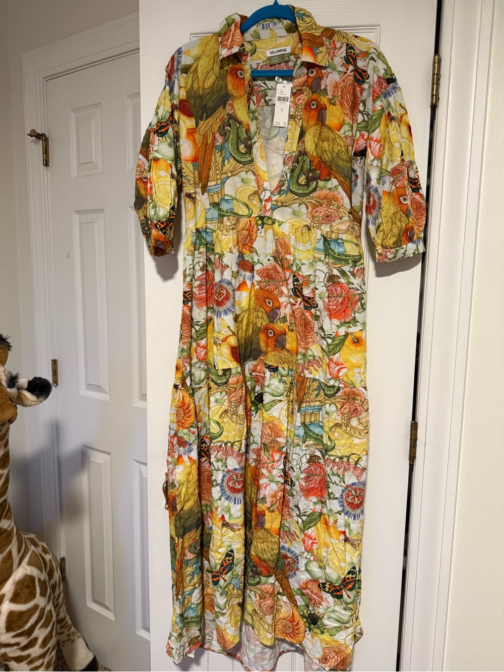 Laurel Parrot-Print Yellow Multi Maxi Dress